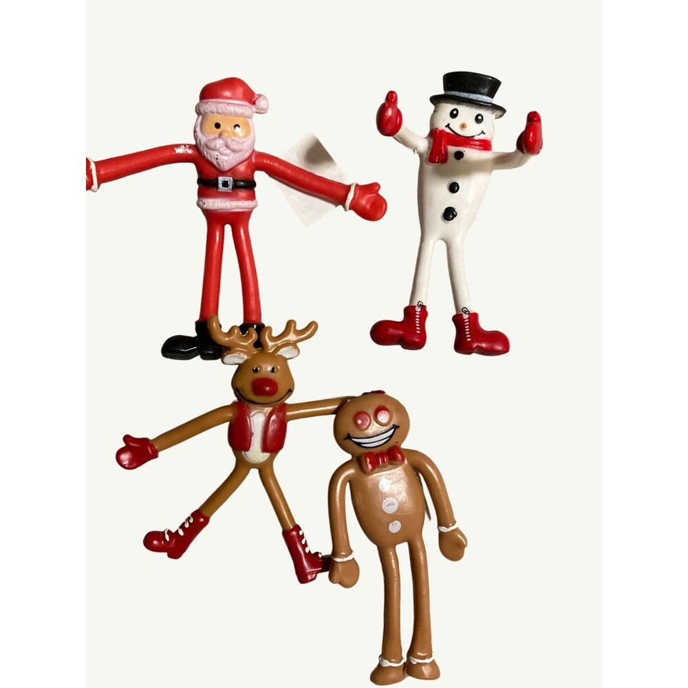 Set Of 4 Christmas Holiday Character Bendable Toys
